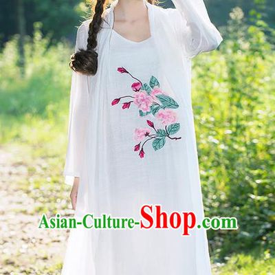 Traditional Ancient Chinese National Costume, Elegant Hanfu White Cardigan and Dress, China Tang Suit Upper Outer Garment Elegant Dress Clothing for Women