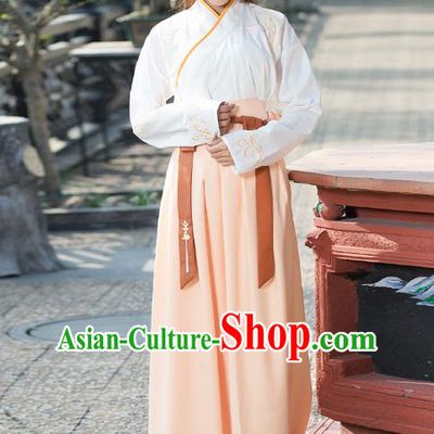 Traditional Ancient Chinese Costume, Elegant Hanfu Clothing Embroidered Slant Opening Blouse and Dress, China Ming Dynasty Princess Elegant Blouse and Ru Skirt Complete Set for Women