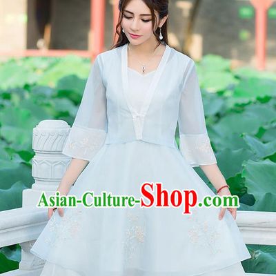 Traditional Ancient Chinese National Costume, Elegant Hanfu Embroidery Flowers Dress, China Tang Suit National Minority Dance Elegant Dress Clothing for Women