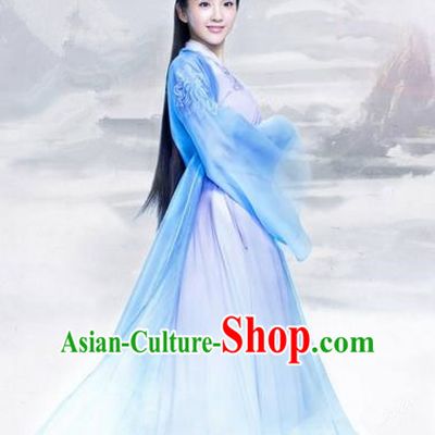 Traditional Ancient Chinese Elegant Swordsman Costume, Chinese Han Dynasty Young Lady Dress, Cosplay Chinese Television Drama Jade Dynasty Qing Yun Faction Princess Peri Hanfu Trailing Embroidery Clothing for Women