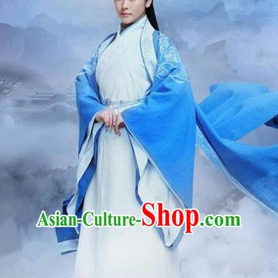 Traditional Ancient Chinese Elegant Swordsman Costume, Chinese Han Dynasty Taoist Nun Dress, Cosplay Chinese Television Drama Jade Dynasty Qing Yun Faction Peri Hanfu Trailing Embroidery Clothing for Women