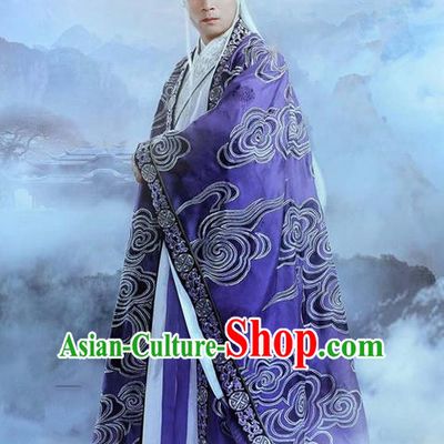 Traditional Ancient Chinese Elegant Swordsman Costume, Chinese Han Dynasty Taoist Priest Robes Kung fu Master Dress, Cosplay Chinese Television Drama Jade Dynasty Qing Yun Faction Owners Hanfu Embroidery Clothing for Men