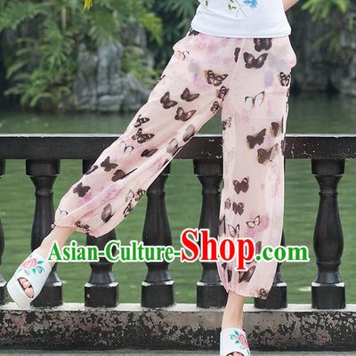 Traditional Chinese National Costume Plus Fours, Elegant Hanfu Printing Butterfly Bloomers, China Ethnic Minorities Folk Dance Tang Suit Pantalettes for Women