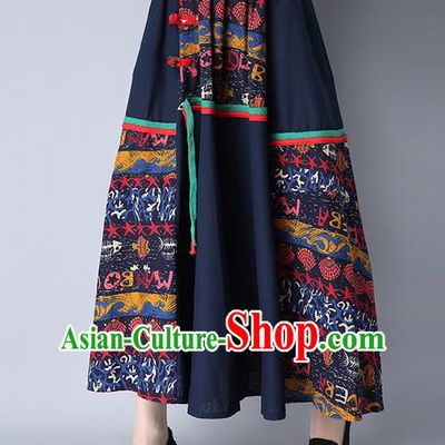 Traditional Ancient Chinese National Pleated Skirt Costume, Elegant Hanfu Flowers Long Skirt, China National Minority Tang Suit Big Swing Bust Skirt for Women