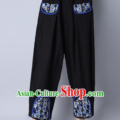 Traditional Chinese National Costume Loose Pants, Elegant Hanfu Patch Embroidered Wide-leg Trousers, China Ethnic Minorities Folk Dance Baggy Pants for Women