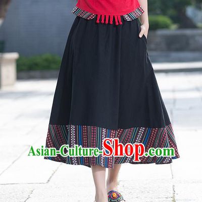 Traditional Ancient Chinese National Pleated Skirt Costume, Elegant Hanfu Flowers Long Back Skirt, China National Minority Tang Suit Big Swing Bust Skirt for Women
