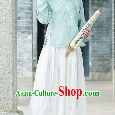 Traditional Ancient Chinese Costume, Elegant Hanfu Clothing Embroidered Slant Opening Blouse and Dress, China Ming Dynasty Princess Elegant Blouse and Ru Skirt Complete Set for Women