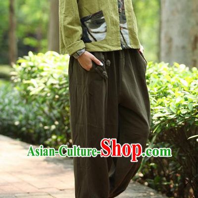 Traditional Chinese National Costume Plus Fours, Elegant Hanfu Army Green Bloomers, China Ethnic Minorities Folk Dance Tang Suit Pantalettes for Women