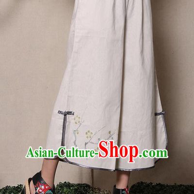 Traditional Chinese National Costume Loose Pants, Elegant Hanfu Ink Wintersweet Wide-leg Trousers, China Ethnic Minorities Folk Dance Baggy Pants for Women