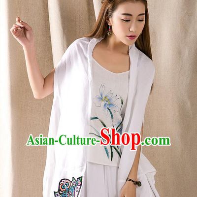 Traditional Ancient Chinese National Costume, Elegant Hanfu Embroidery White Cappa, China Tang Suit Cape, Upper Outer Garment Tippet Clothing for Women