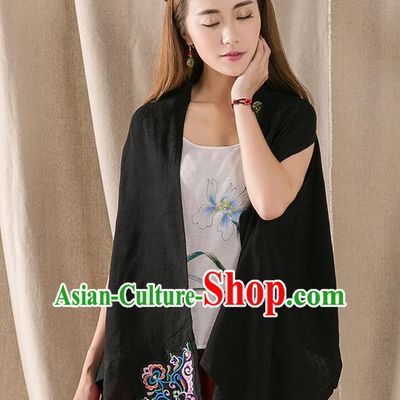 Traditional Ancient Chinese National Costume, Elegant Hanfu Embroidery Black Cappa, China Tang Suit Cape, Upper Outer Garment Tippet Clothing for Women