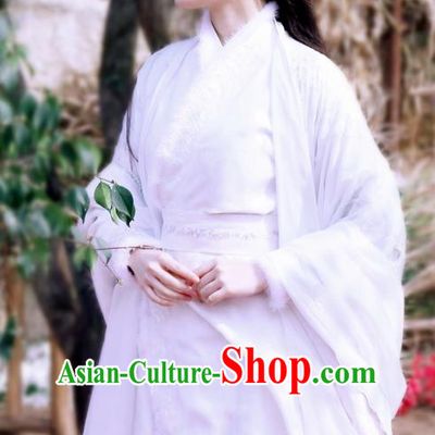 Traditional Ancient Chinese Elegant Swordsman Costume, Chinese Han Dynasty Young Lady Princess Dress, Cosplay Chinese Television Drama Jade Dynasty Qing Yun Faction Princess Peri Hanfu Trailing Embroidery Clothing for Women