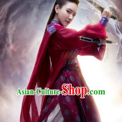 Traditional Ancient Chinese Elegant Swordsman Costume, Chinese Ancient Young Lady Dress, Cosplay Chinese Television Drama Jade Dynasty Qing Yun Faction Peri Hanfu Trailing Embroidery Clothing for Women