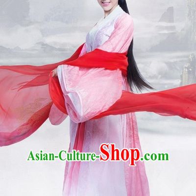 Traditional Ancient Chinese Elegant Swordsman Costume, Chinese Ancient Young Lady Dress, Cosplay Chinese Television Drama Jade Dynasty Qing Yun Faction Princess Peri Hanfu Trailing Embroidery Clothing for Women