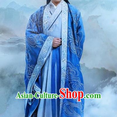 Traditional Ancient Chinese Elegant Swordsman Costume, Chinese Han Dynasty Taoist Priest Dress, Cosplay Chinese Television Drama Jade Dynasty Qing Yun Faction Elders of the Owners Hanfu Embroidery Clothing for Men