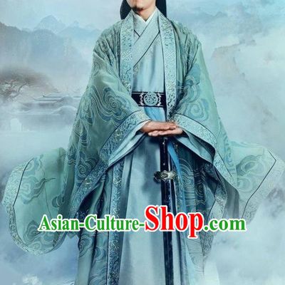 Traditional Ancient Chinese Elegant Swordsman Costume, Chinese Jiang hu Taoist Priest Dress, Cosplay Chinese Television Drama Jade Dynasty Qing Yun Faction Elders of the Owners Hanfu Embroidery Clothing for Men