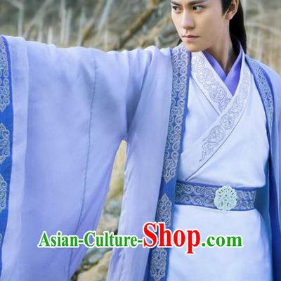 Traditional Ancient Chinese Elegant Swordsman Costume, Chinese Jiang hu Taoist Priest Disciple Dress, Cosplay Chinese Television Drama Jade Dynasty Qing Yun Faction Childe Hanfu Clothing for Men