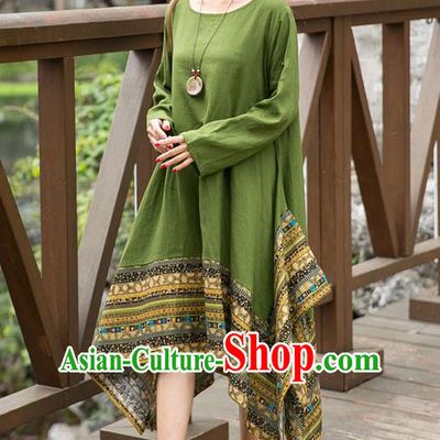 Traditional Ancient Chinese National Costume, Elegant Hanfu Big Swing Green Dress, China Tang Suit National Minority Chirpaur Elegant Dress Clothing for Women