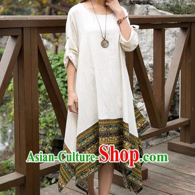 Traditional Ancient Chinese National Costume, Elegant Hanfu Big Swing White Dress, China Tang Suit National Minority Chirpaur Elegant Dress Clothing for Women