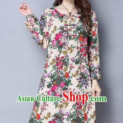 Traditional Ancient Chinese National Costume, Elegant Hanfu Beige Dress, China Tang Suit National Minority Chirpaur Elegant Dress Clothing for Women