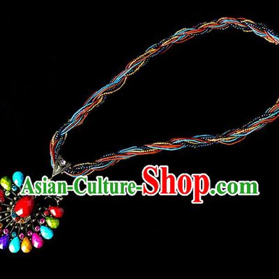 Traditional Chinese Dai Nationality Crafts, Yunan Handmade Colorized Peacock Sweater Chain, China Dai Ethnic Minority Necklace Accessories Pendant for Women