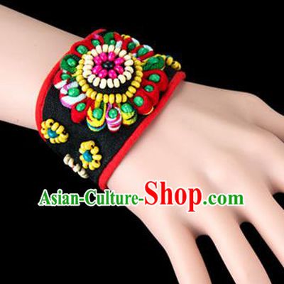 Traditional Chinese Miao Nationality Crafts, Yunan Hmong Handmade Bracelet Cuff Hand Decorative, China Miao Ethnic Minority Bangle Accessories for Women