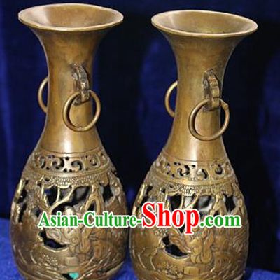 Traditional Chinese Miao Nationality Crafts Decoration Accessory Bronze Vase, Hmong Handmade Jardiniere Ornaments, Miao Ethnic Minority Exorcise Evil Flower Vase