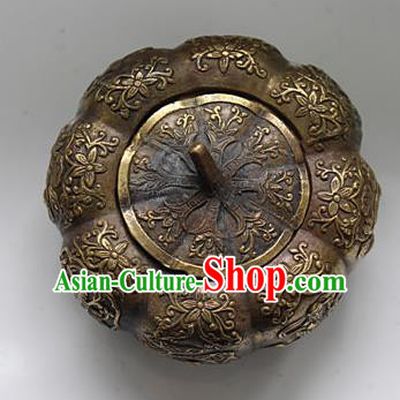 Traditional Chinese Miao Nationality Crafts Decoration Accessory Bronze Pumpkin, Hmong Handmade Miao Silver Longevity Pumpkin Ornaments, Miao Ethnic Minority Exorcise Evil Pumpkin Ornaments