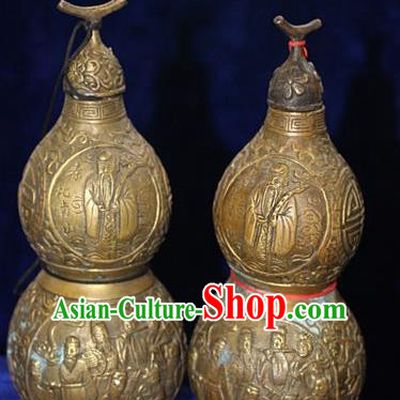 Traditional Chinese Miao Nationality Crafts Decoration Accessory Bronze Cucurbit, Hmong Handmade Chinese Fengshui Gourd Ornaments, Miao Ethnic Minority Exorcise Evil Calabash