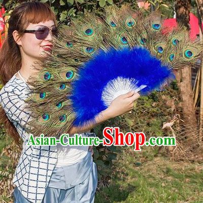 Traditional Handmade Chinese Classical Peacock Feather Fans, China Folk Dance Fan Dance Stage Performance Fan for Women
