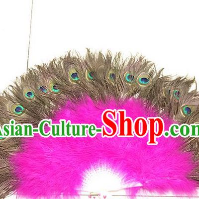 Traditional Handmade Chinese Classical Peacock Feather Fans, China Folk Dance Fan Dance Stage Performance Fan for Women