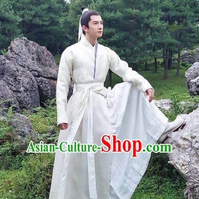 Traditional Ancient Chinese Nobility Childe Costume, Elegant Hanfu Male Lordling Dress, Cosplay Han Dynasty Scholar Clothing, China Swordsman White Clothing for Men