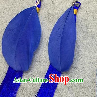 Chinese Classicla Jewelry Accessory Earbob Accessories, Handmade Royalblue Feather Tassel Earrings Eardrop for Women