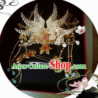 Traditional Handmade Chinese Ancient Classical Hair Accessories Complete Set, Han Dynasty Bride Wedding Barrettes Imperial Empress Phoenix Coronet, Xiuhe Suit Hanfu Hair Sticks Hair Jewellery, Hair Fascinators Hairpins for Women