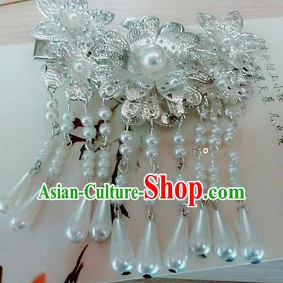 Traditional Handmade Chinese Ancient Classical Hair Accessories, Han Dynasty Barrettes Pearl Hairpin, Hanfu Hair Sticks Tassel Hair Jewellery, Hair Fascinators Hairpins for Women