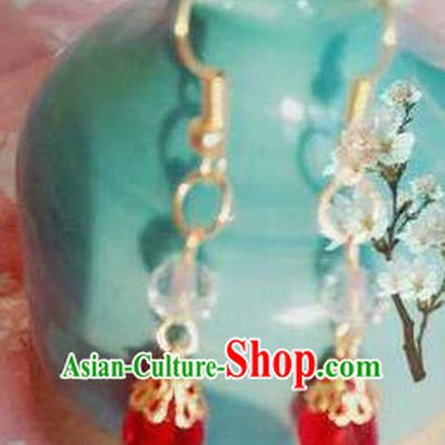 Traditional Handmade Chinese Ancient Classical Accessories Earrings, Han Dynasty Imperial Consort Red Beads Eardrop, Hanfu Imperial Princess Tassel Earbob for Women