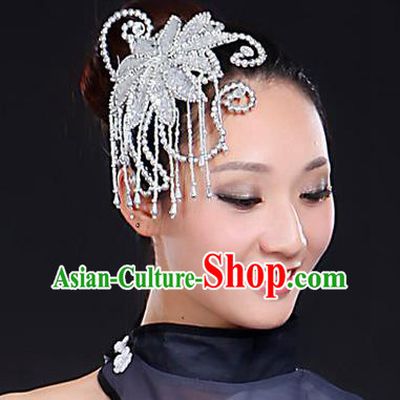 Traditional Handmade Chinese Yangge Fan Dancing Classical Hair Accessories, Folk Dance Yangko Peacock Dance Tassel Headwear For Women
