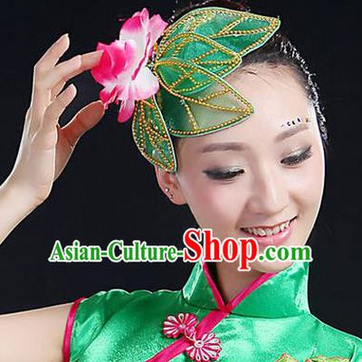 Traditional Handmade Chinese Yangge Fan Dancing Classical Hair Accessories, Folk Dance Yangko Peacock Dance Lotus Headwear For Women