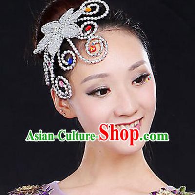 Traditional Handmade Chinese Yangge Fan Dancing Classical Hair Accessories, Folk Dance Yangko Peacock Dance Headwear For Women