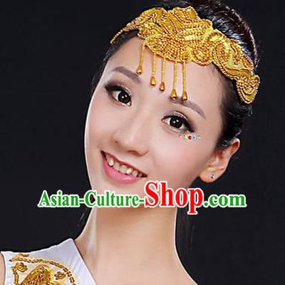 Traditional Handmade Chinese Yangge Fan Dancing Classical Hair Accessories, Folk Dance Yangko Peacock Dance Tassel Headwear For Women