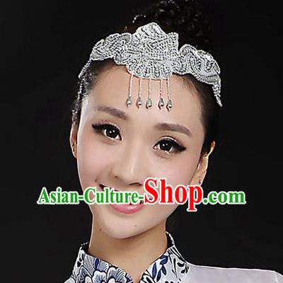 Traditional Handmade Chinese Yangge Fan Dancing Classical Hair Accessories, Folk Dance Yangko Peacock Dance Tassel Headwear For Women
