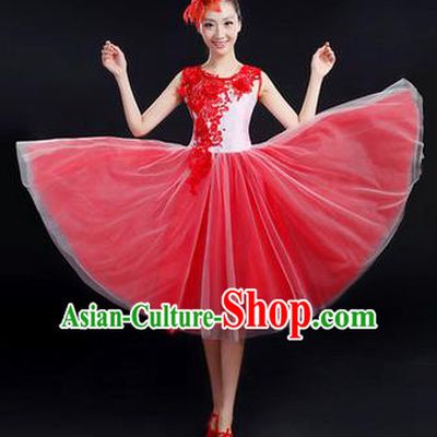 Traditional Chinese Modern Dancing Costume, Women Opening Classic Chorus Singing Group Dance Paillette Costume, Folk Dance Costume, Modern Dance Embroidered Dress for Women