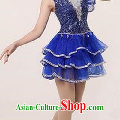 Traditional Chinese Modern Dancing Costume, Women Opening Classic Stage Performance Chorus Singing Group Dance Paillette Costume, Modern Dance Blue Bubble Dress for Women