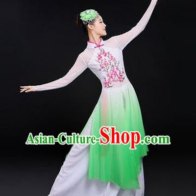 Traditional Chinese Modern Dancing Costume, Women Opening Classic Chorus Singing Group Dance Costume, Folk Dance Yangko Plum Blossom Costume, Modern Dance Green Dress for Women