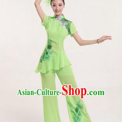 Traditional Chinese Yangge Fan Dancing Costume, Folk Dance Yangko Costume Drum Dance Classic Dance Green Clothing for Women