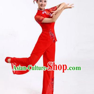 Traditional Chinese Yangge Fan Dancing Costume, Folk Dance Yangko Costume Drum Dance Classic Dance Red Clothing for Women