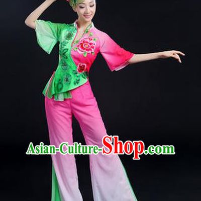Traditional Chinese Yangge Fan Dancing Costume, Folk Dance Yangko Dress, Classic Dance Drum Dance Peony Clothing for Women