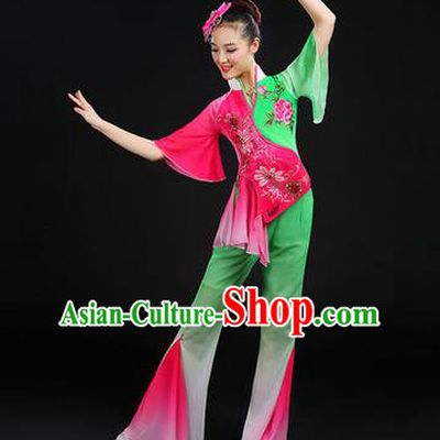 Traditional Chinese Yangge Fan Dancing Costume, Folk Dance Yangko Dress, Classic Dance Drum Dance Peony Clothing for Women