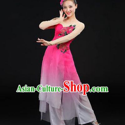Traditional Chinese Yangge Fan Dancing Costume, Opening Dance Costume, Classic Dance Folk Dance Yangko Costume Drum Dance Pink Peony Clothing for Women
