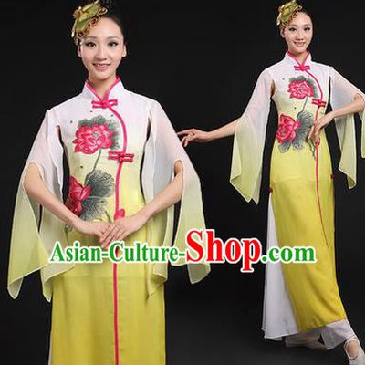 Traditional Chinese Yangge Fan Dancing Costume, Opening Dance Costume, Classic Dance Folk Lotus Dance Yangko Costume Drum Dance Yellow Clothing for Women